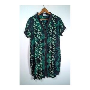 Vtg 90s Pineapple Moon Dress One Size Hippie‎ Tie Dye Hawaiian Tropical Kaftan